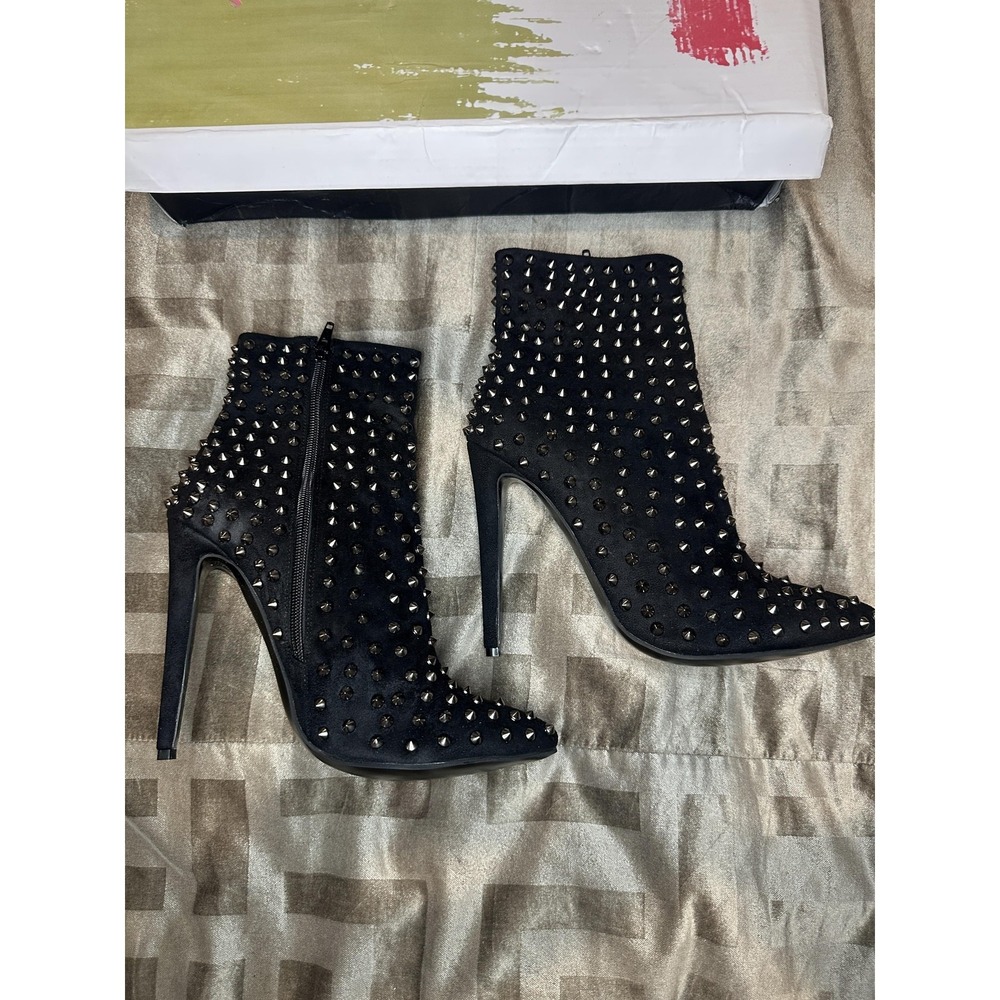 FSJ Boots Womens Size 11 Black‎ Studded Spike High Heel Ankle Booties Shoes NIB
